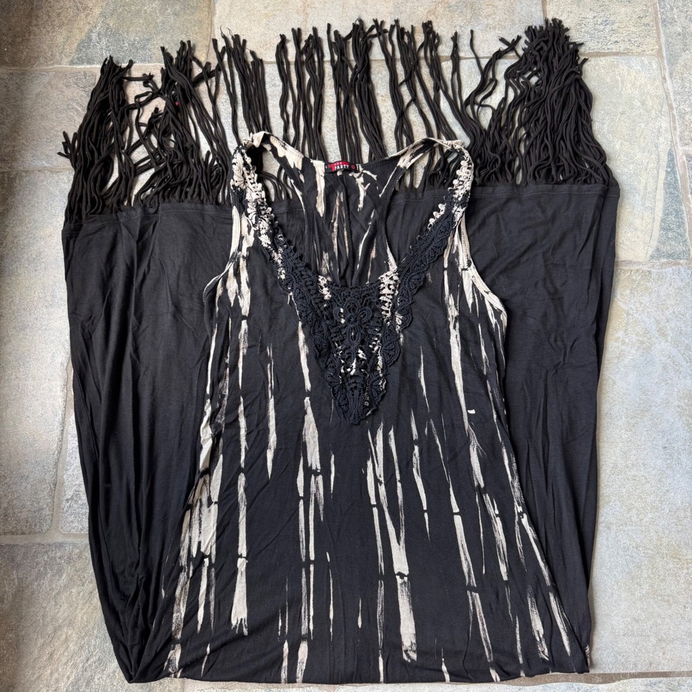T Party Boho Crochet Fringeโ Maxi Dress M Bleach Tie Dye Western Grunge Festival